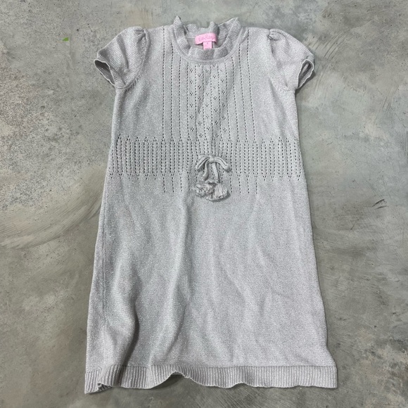 Lilly Pulitzer Short Sleeve Sweater Dress Gray Girls size 4 Silver Gray shimmer - Picture 1 of 5